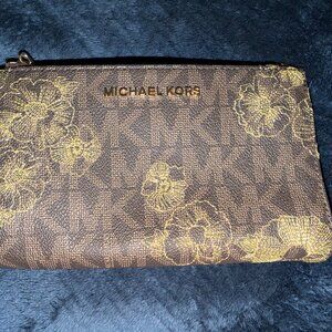 Michael Kors Gold Floral Accent Leather Wallet